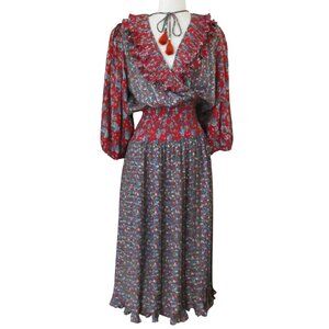 vtg 80s DIANE FREIS floral print pleated midi dress One Size